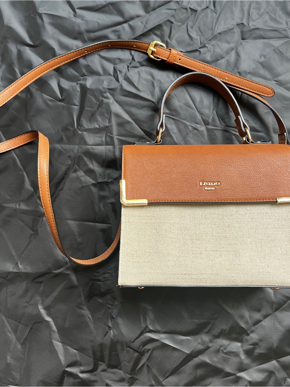 Dune London Canvas Brown Leather Top Handle Satchel Crossbody Bag